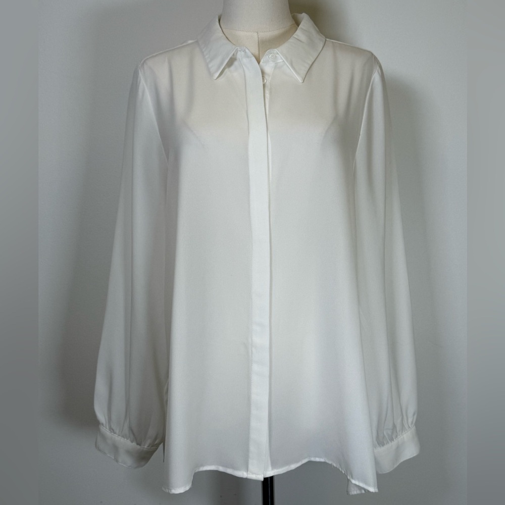 Adrianna Papell Semi-Sheer White Blouse Pleated Detail Women’s Size Large